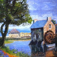 Moulin à eau Bretagne - Le Burlot / huile - 41x33cm